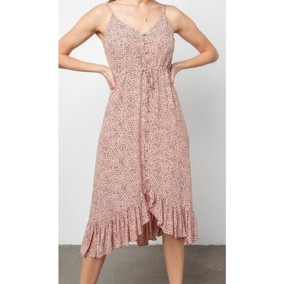 Rails Frida Rose Spotted Button Front High Low Midi Dress Size S - Picture 1 of 10